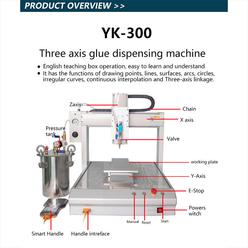 YK-300 3 Axis Hot Melt Glue Dispensing Machine for Packaging Industry Case Wood Material T8 Glass Tube